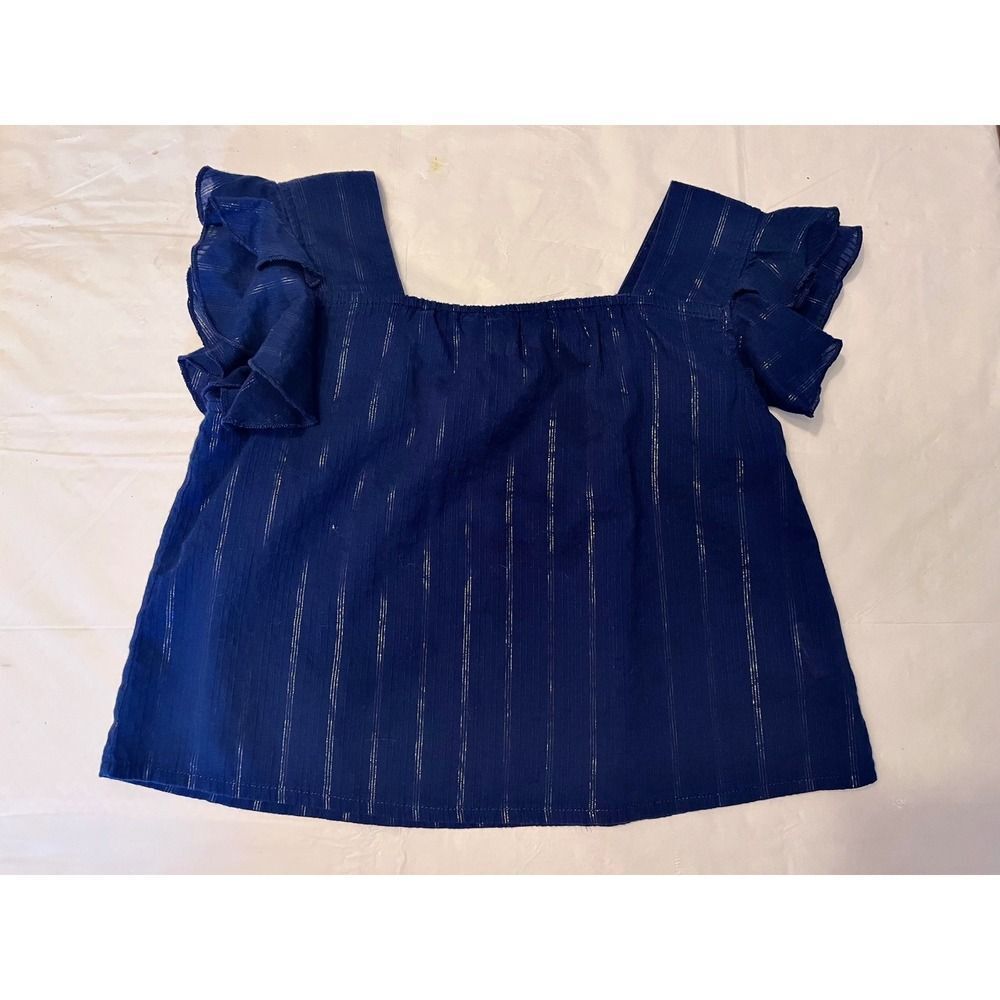 FOREVER YOUNG Kids Girls Blue Ruffle Sleeve Square Neck Top Size 10Y Sparkle
